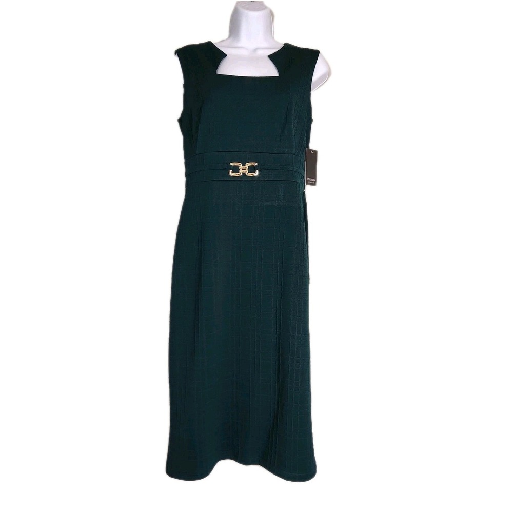 NWT Vivid Aura Dress Womens Size 4 Green Textured Sleeveless Midi Gold‎ Buckle